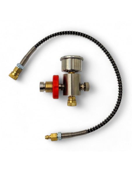 Filling system with pressure gauge, valve and quick coupling